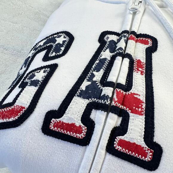 Gap White Red Blue Thermal lined Hooded zip up Sweatshirt patriotic size Large - Picture 10 of 10